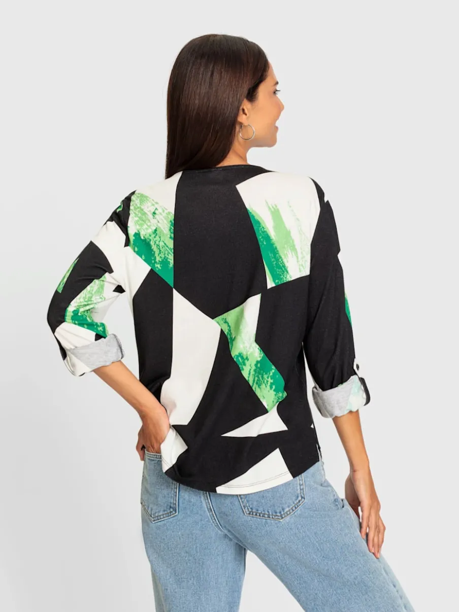 T-shirt avec col en V et motif graphique moderne