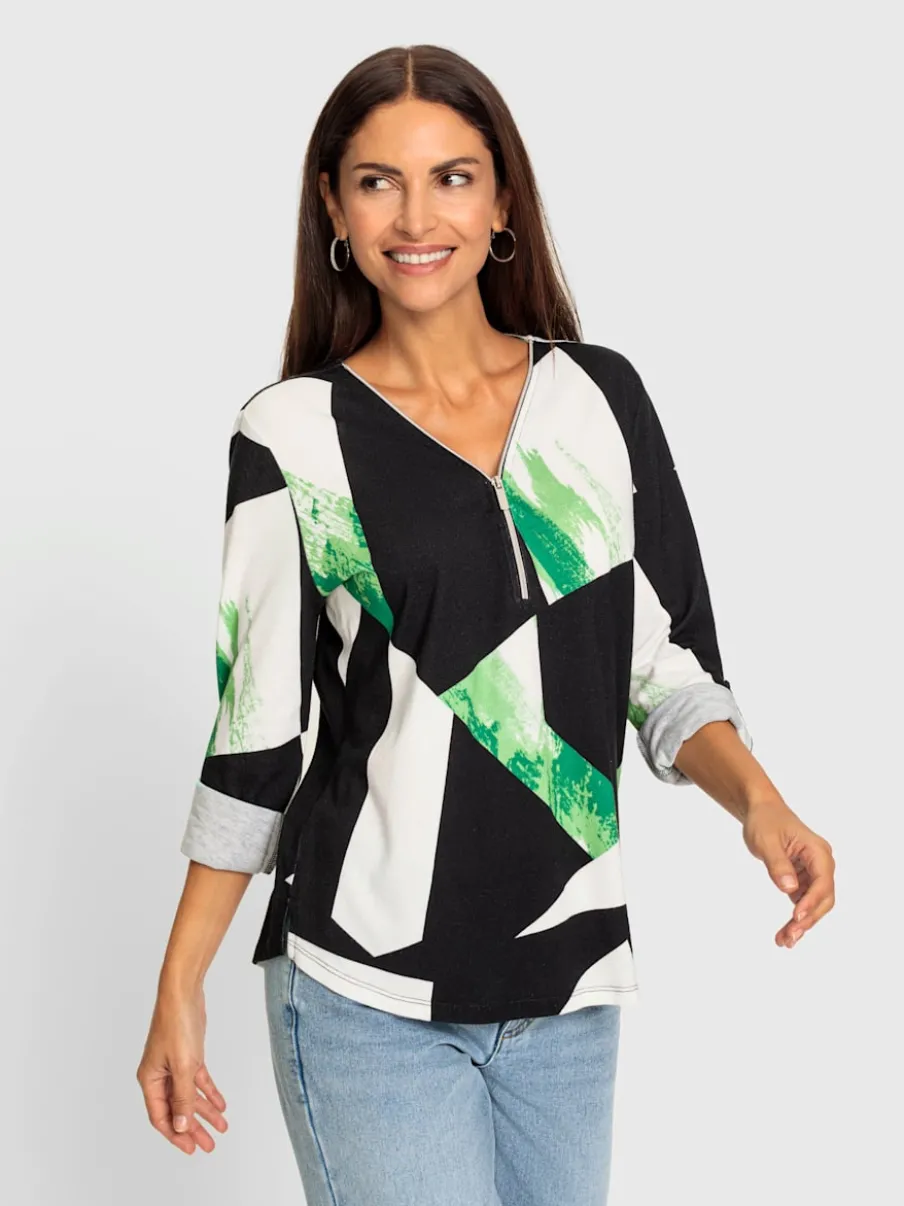 T-shirt avec col en V et motif graphique moderne