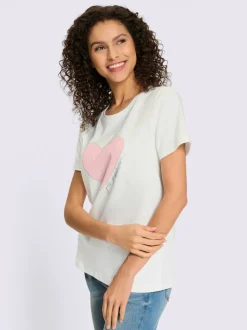 T-shirt avec cœur imprimé et inscription devant manches courtes