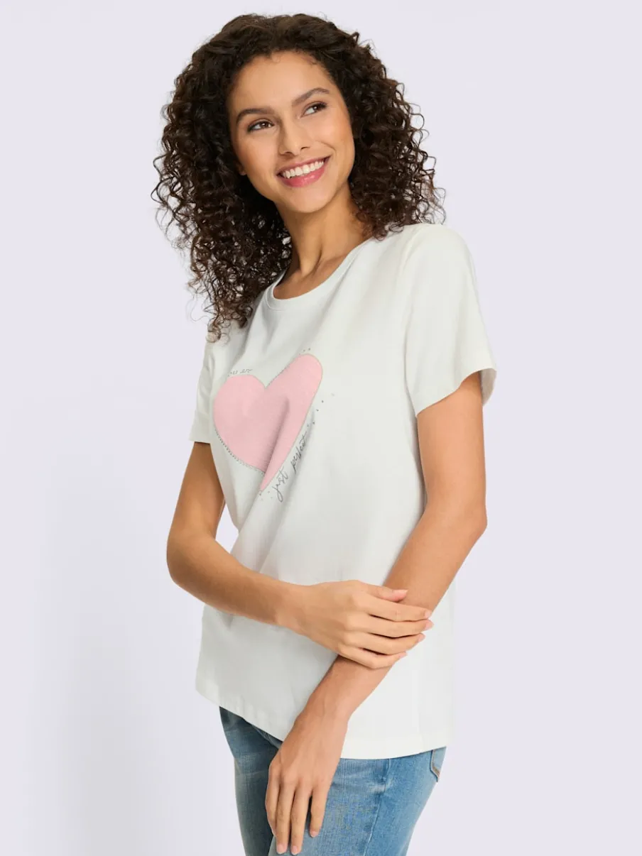 T-shirt avec cœur imprimé et inscription devant manches courtes