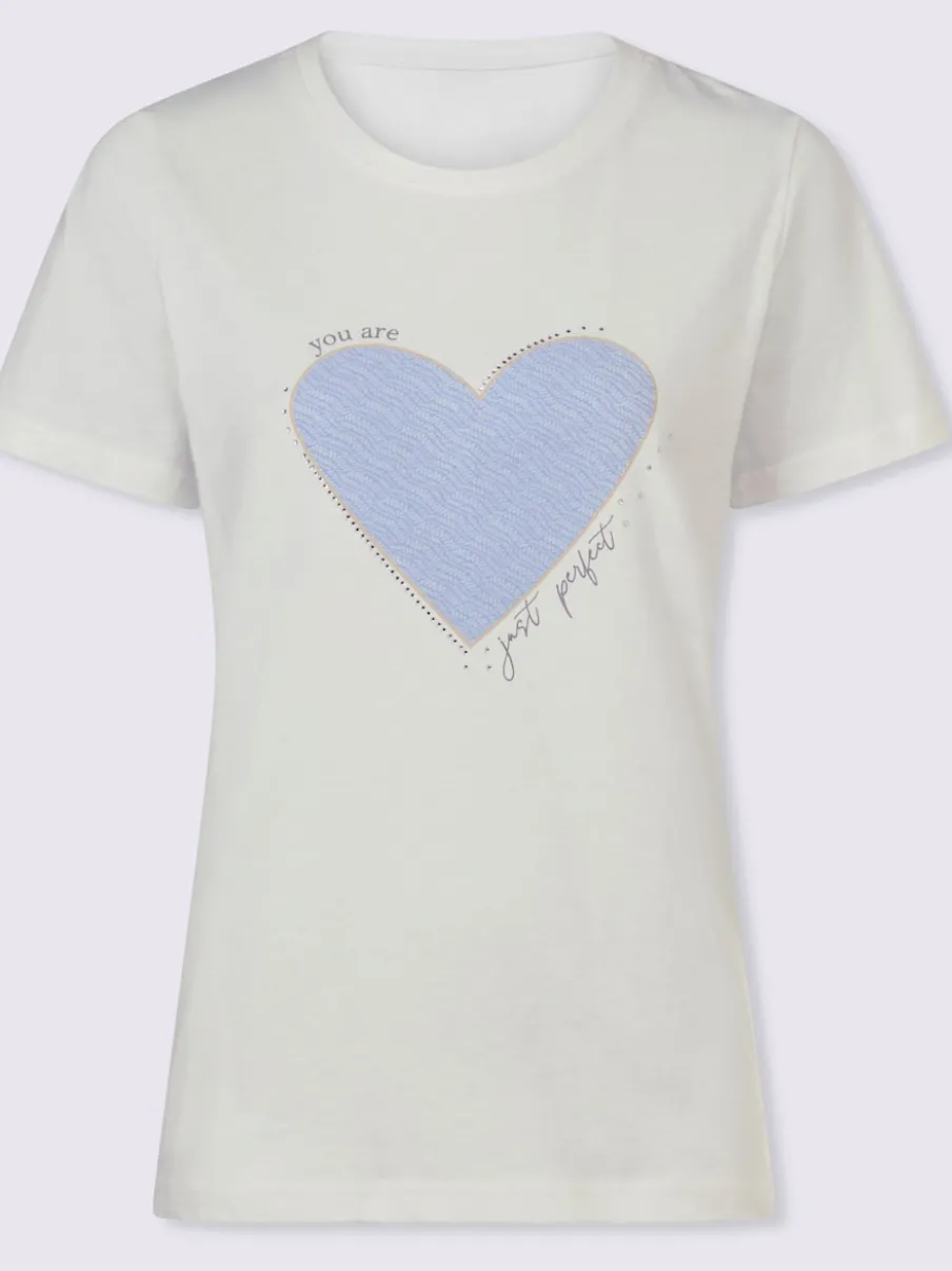 T-shirt avec cœur imprimé et inscription devant manches courtes