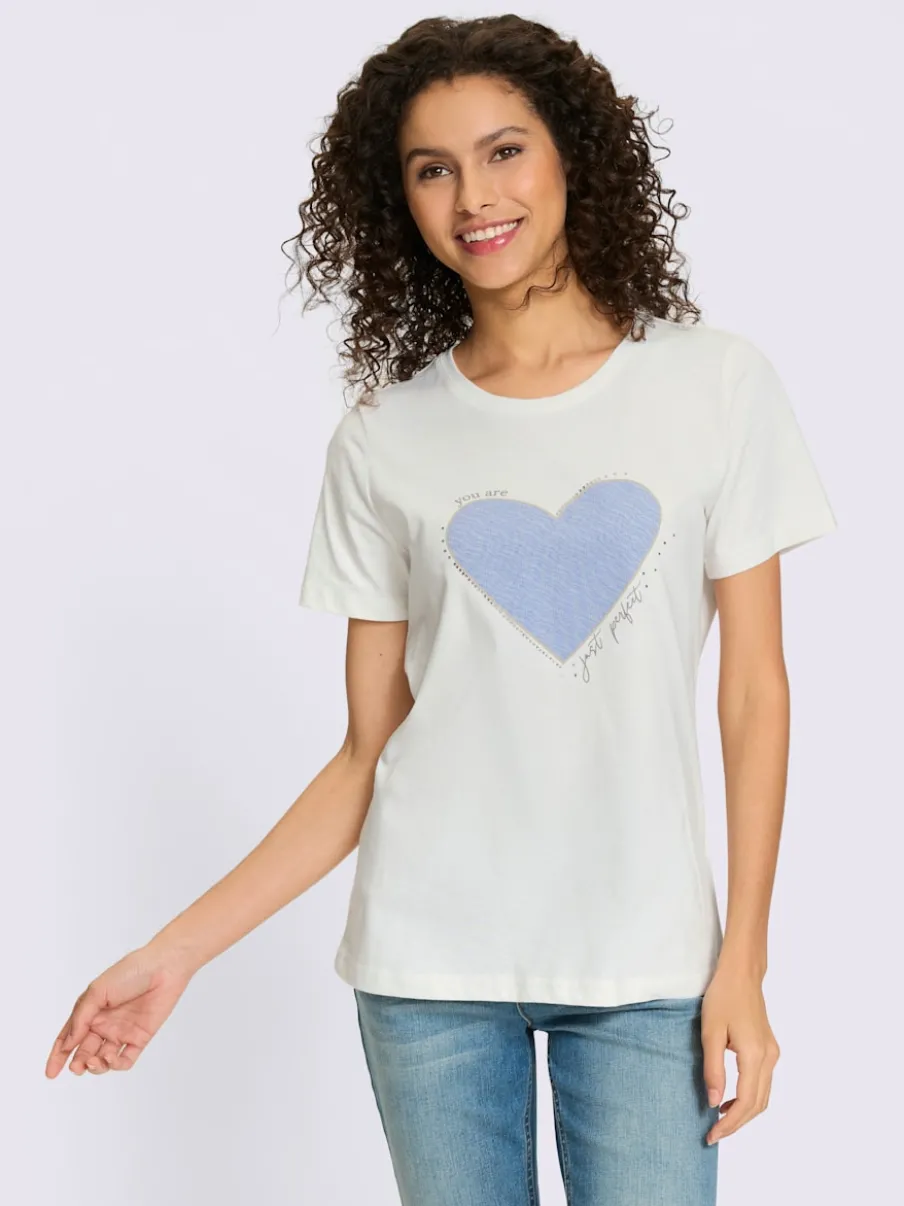 T-shirt avec cœur imprimé et inscription devant manches courtes