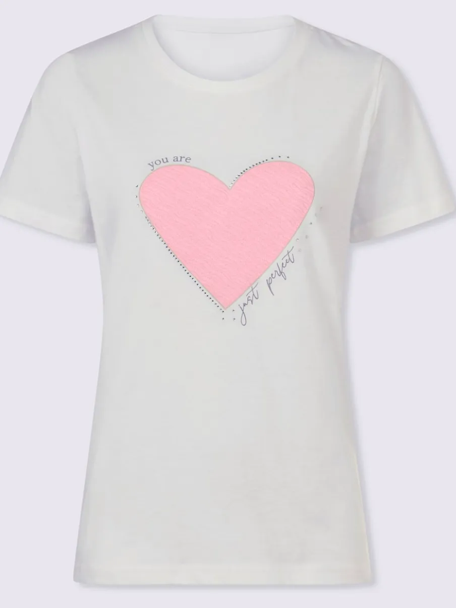 T-shirt avec cœur imprimé et inscription devant manches courtes