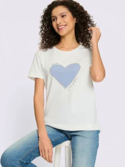 T-shirt avec cœur imprimé et inscription devant manches courtes