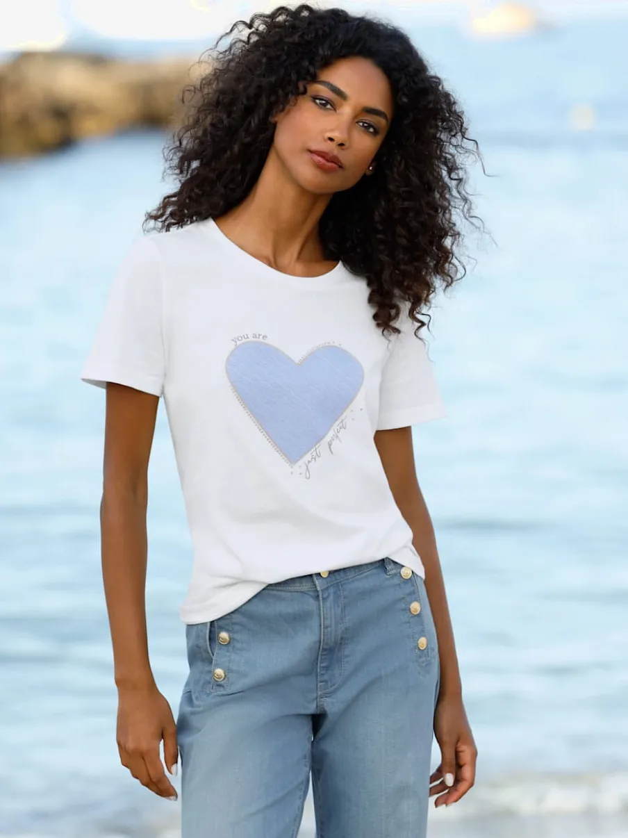 T-shirt avec cœur imprimé et inscription devant manches courtes