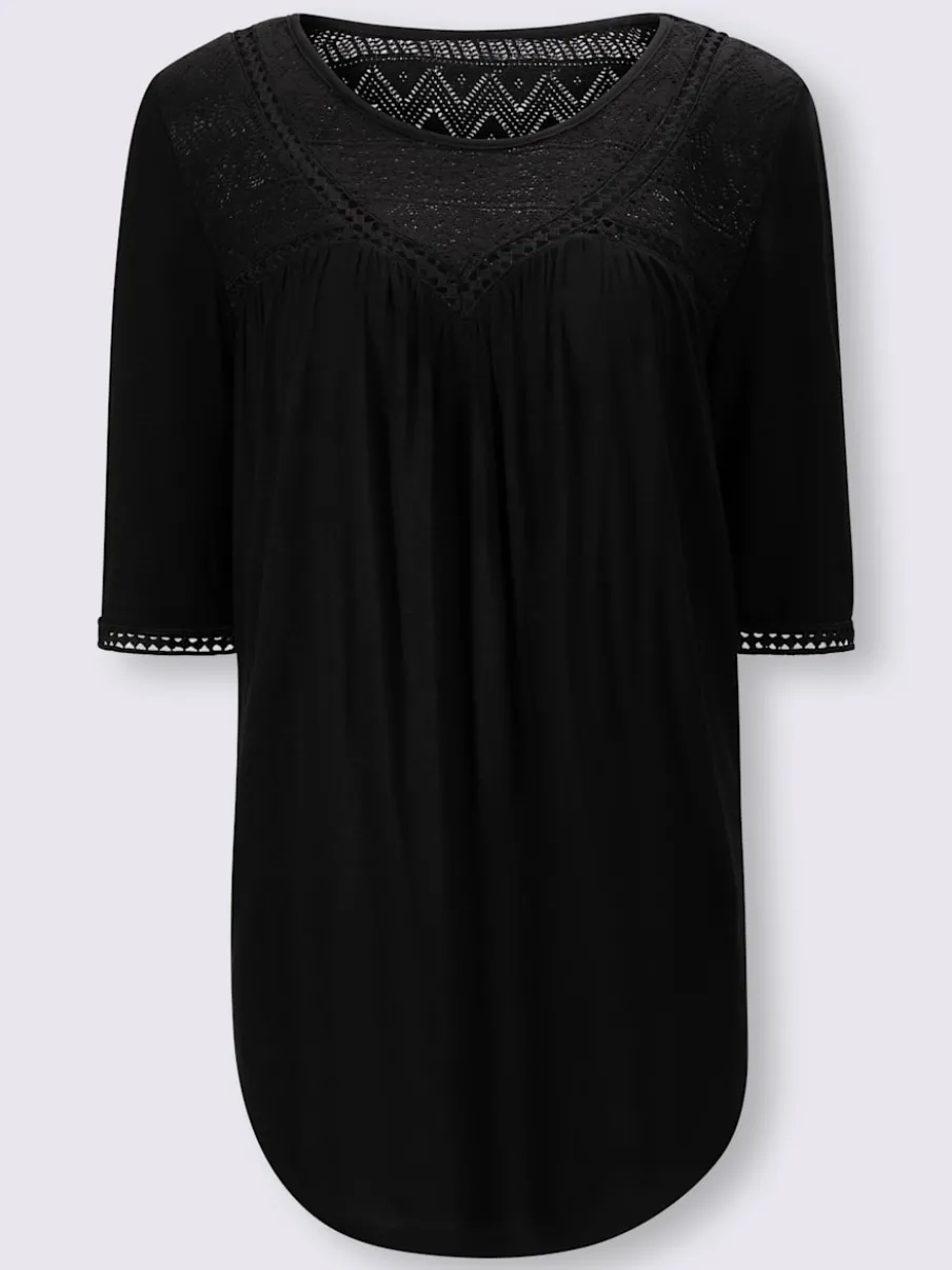 T-shirt avec empiècement en dentelle et encolure ronde