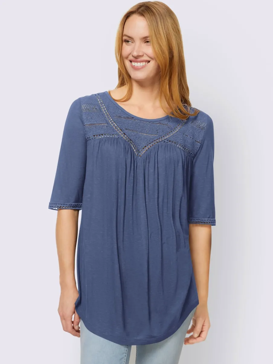 T-shirt avec empiècement en dentelle et encolure ronde