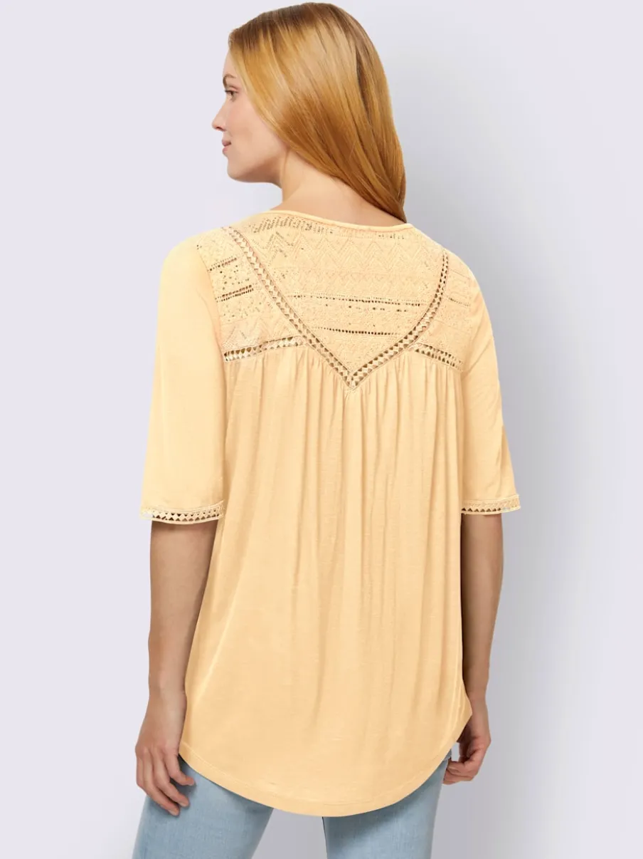 T-shirt avec empiècement en dentelle et encolure ronde