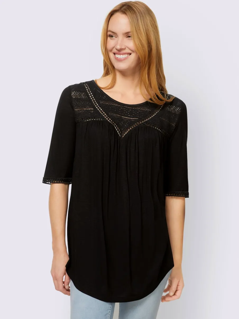 T-shirt avec empiècement en dentelle et encolure ronde