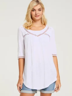 T-shirt avec empiècement en dentelle et encolure ronde