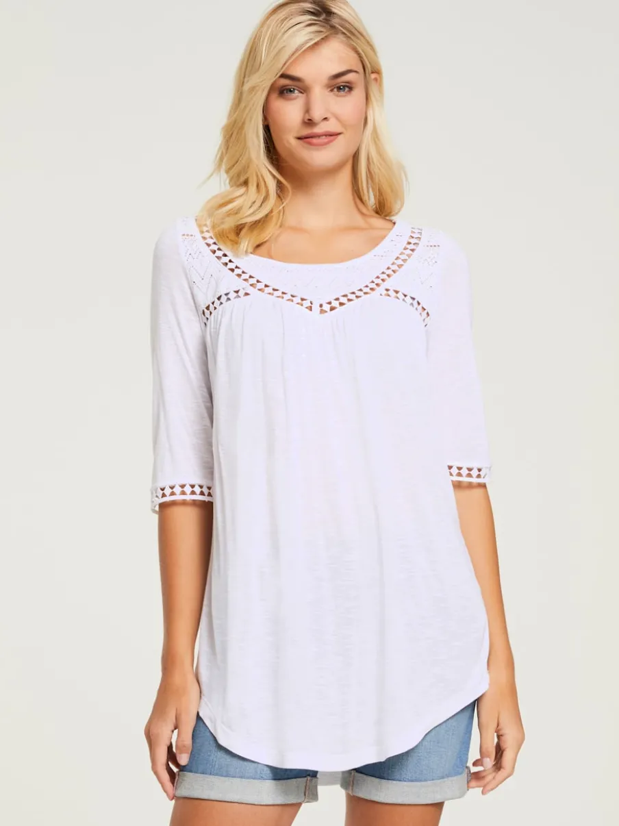 T-shirt avec empiècement en dentelle et encolure ronde
