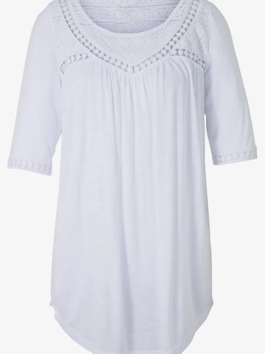 T-shirt avec empiècement en dentelle et encolure ronde
