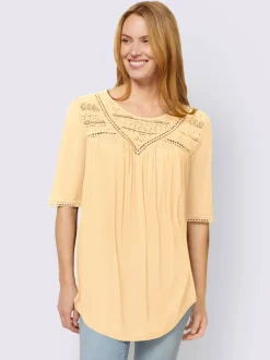 T-shirt avec empiècement en dentelle et encolure ronde