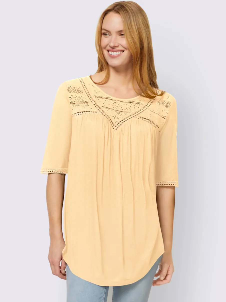 T-shirt avec empiècement en dentelle et encolure ronde