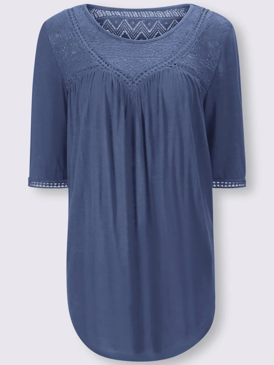 T-shirt avec empiècement en dentelle et encolure ronde