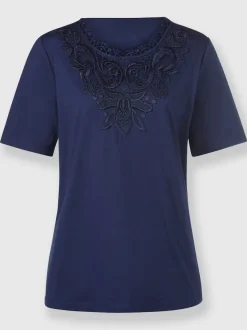 T-shirt avec empiècement en dentelle et manches courtes