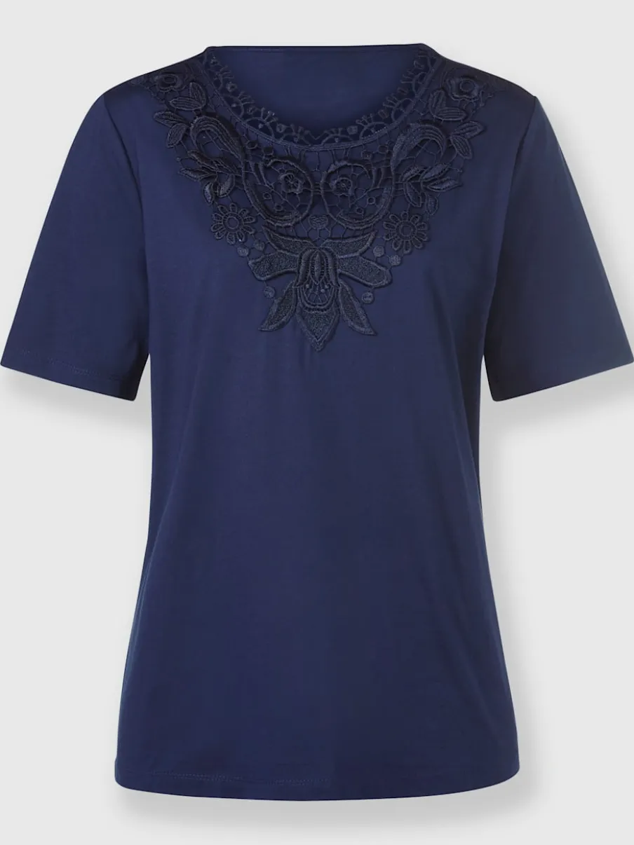 T-shirt avec empiècement en dentelle et manches courtes