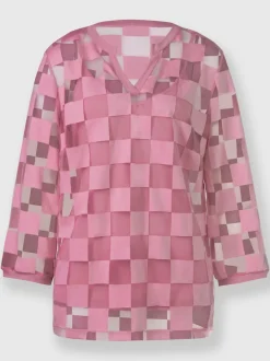 T-shirt avec empiècements à carreaux et manches 3/4
