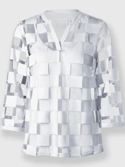 T-shirt avec empiècements à carreaux et manches 3/4