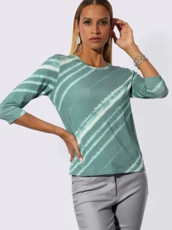 T-shirt avec encolure ronde et manches 3/4 en batik
