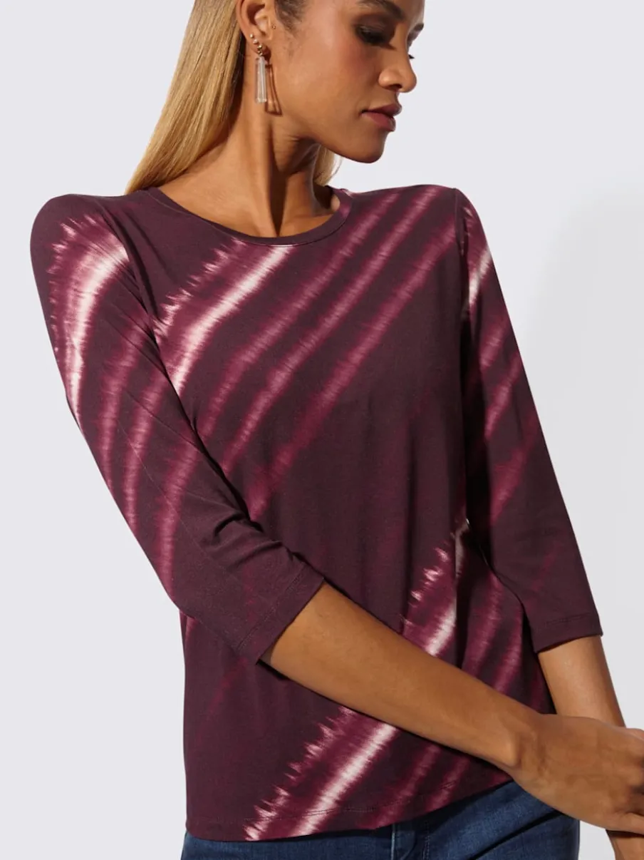 T-shirt avec encolure ronde et manches 3/4 en batik