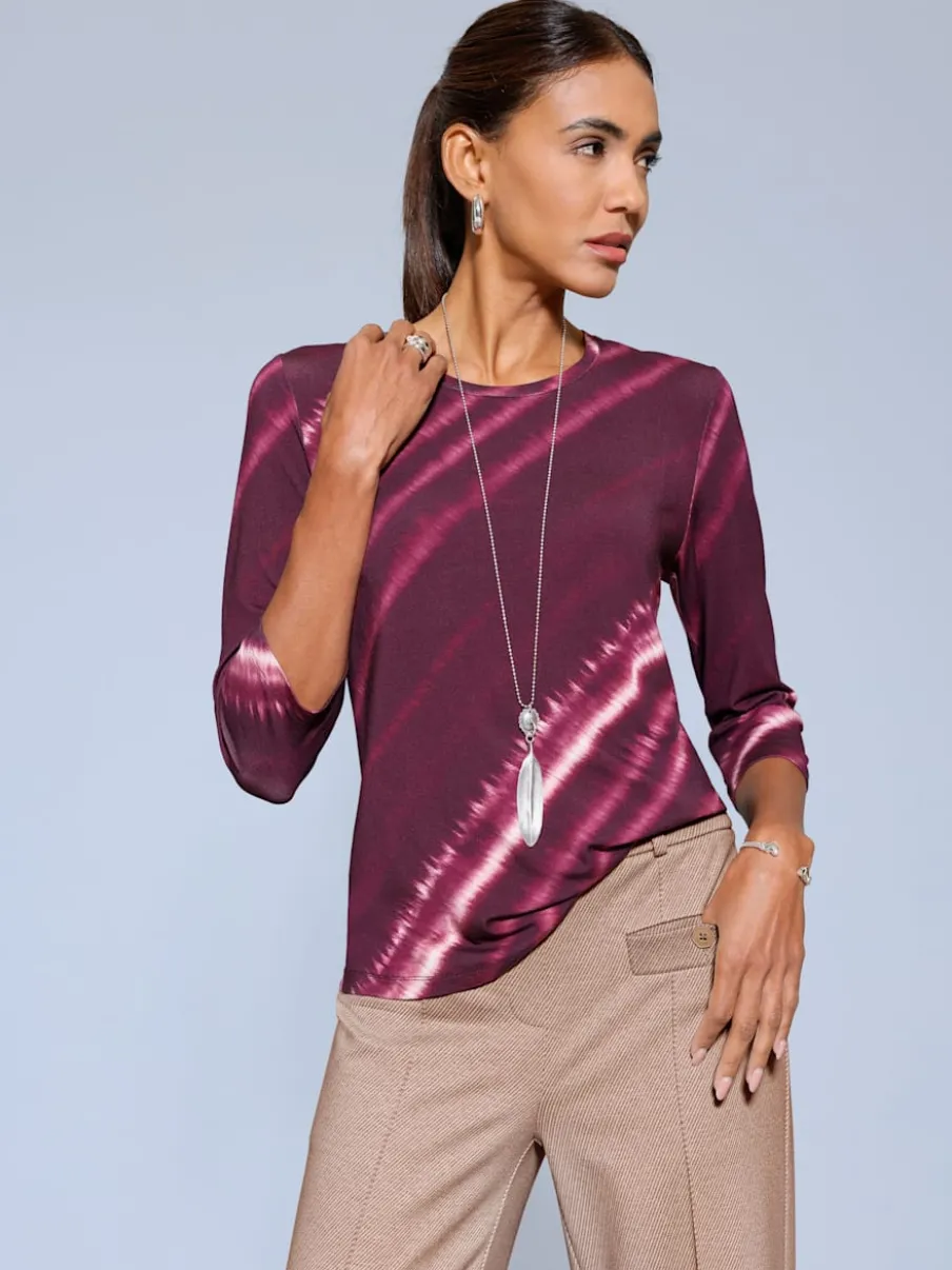 T-shirt avec encolure ronde et manches 3/4 en batik