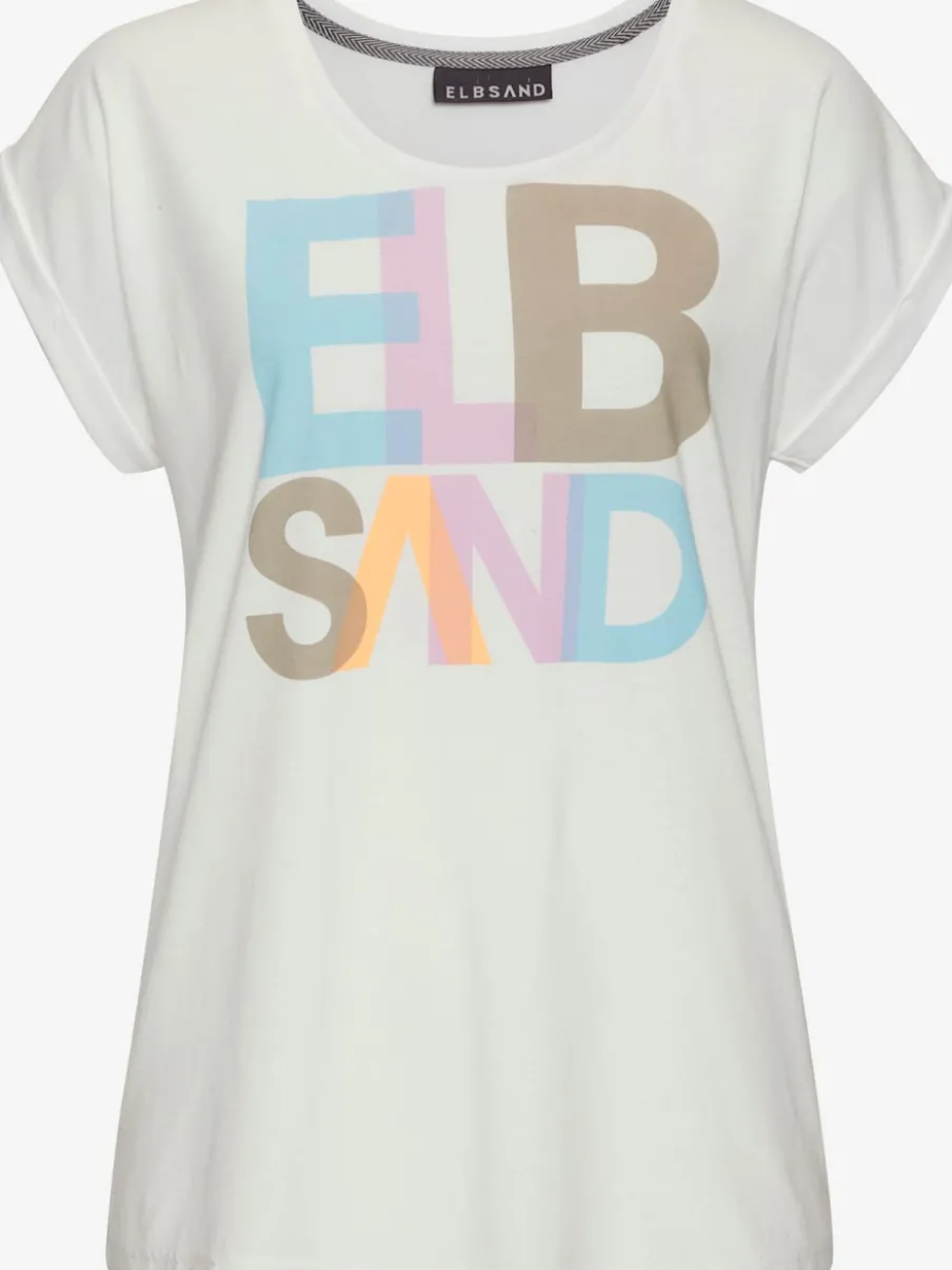 T-shirt avec grand imprimé multicolore et col rond côtelé