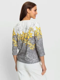 T-shirt avec imprimé floral encolure V et manches trois quarts