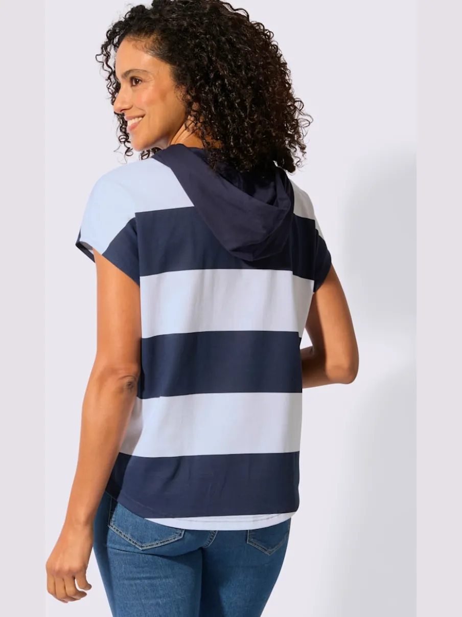 T-shirt à capuche avec motif tricolore et empiècement synthétique