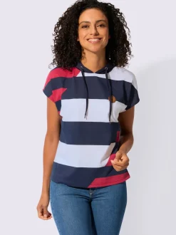 T-shirt à capuche avec motif tricolore et empiècement synthétique