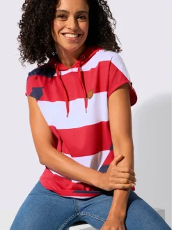 T-shirt à capuche avec motif tricolore et empiècement synthétique