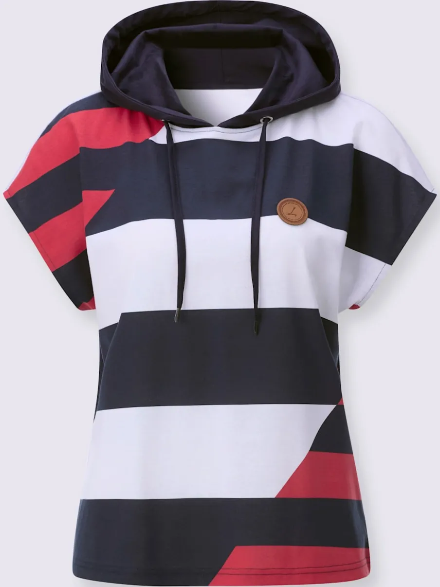 T-shirt à capuche avec motif tricolore et empiècement synthétique