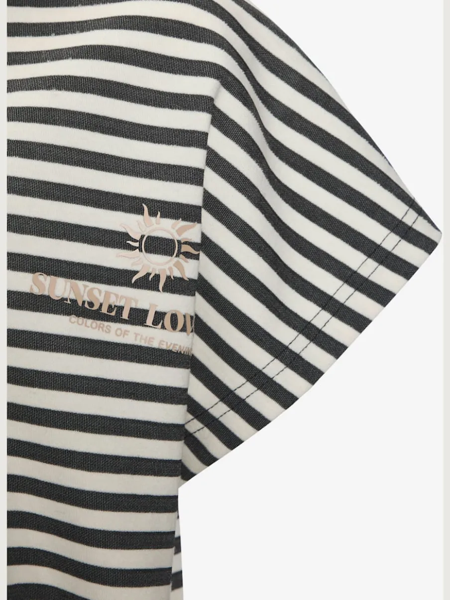 T-shirt à capuche en rayures avec emmanchure large et cordon