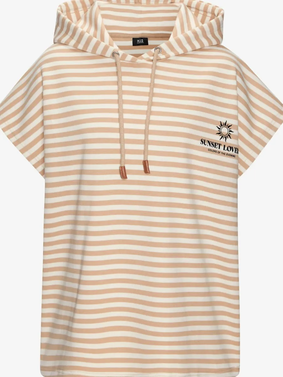 T-shirt à capuche en rayures avec emmanchure large et cordon