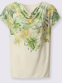 T-shirt à col bénitier avec mancherons et impression florale