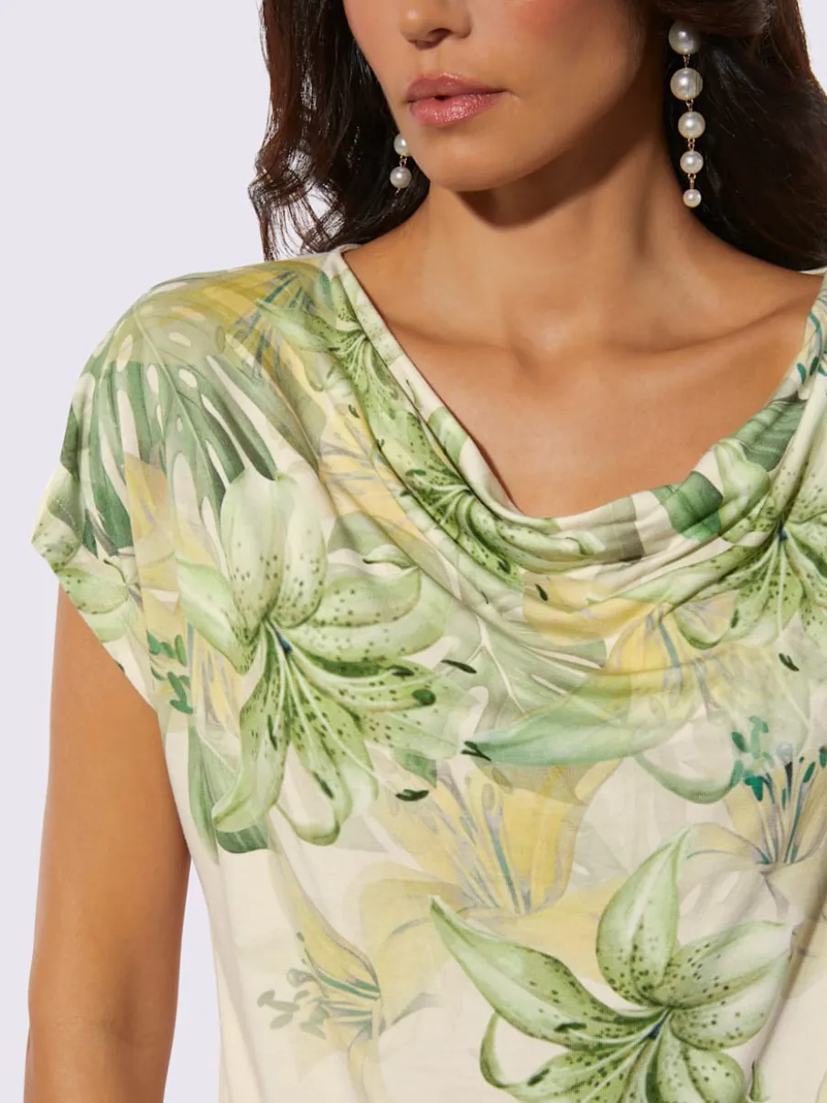 T-shirt à col bénitier avec mancherons et impression florale