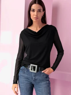 T-shirt à col bénitier manches longues en viscose douce