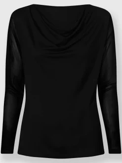 T-shirt à col bénitier manches longues en viscose douce