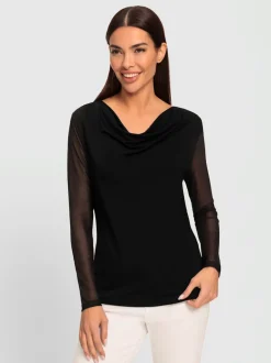 T-shirt à col bénitier manches longues en viscose douce