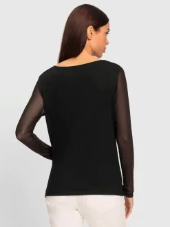T-shirt à col bénitier manches longues en viscose douce