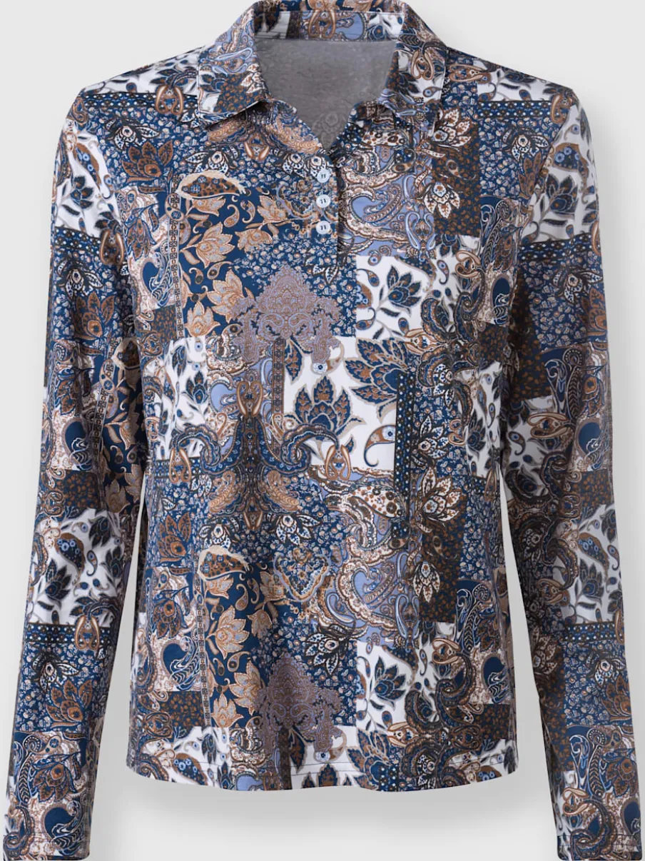 T-shirt à col chemise manches longues imprimé paisley