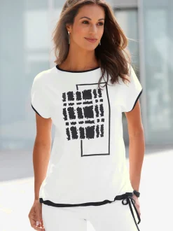 T-shirt à col en U avec imprimé graphique fluide