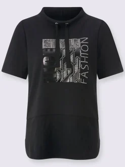T-shirt à col montant avec imprimé brillant et pierres
