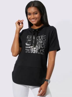 T-shirt à col montant avec imprimé brillant et pierres