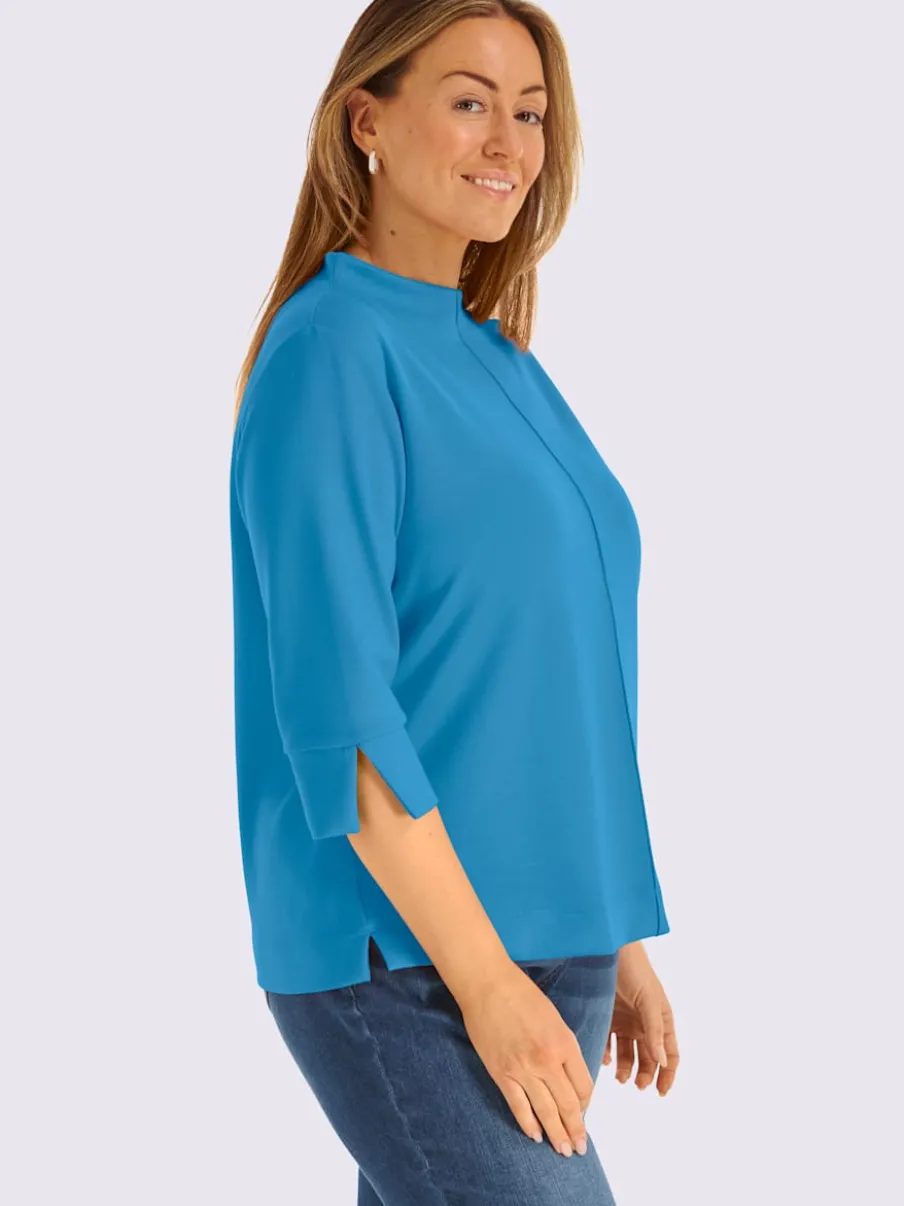 T-shirt à col montant avec manches trois quarts fendues