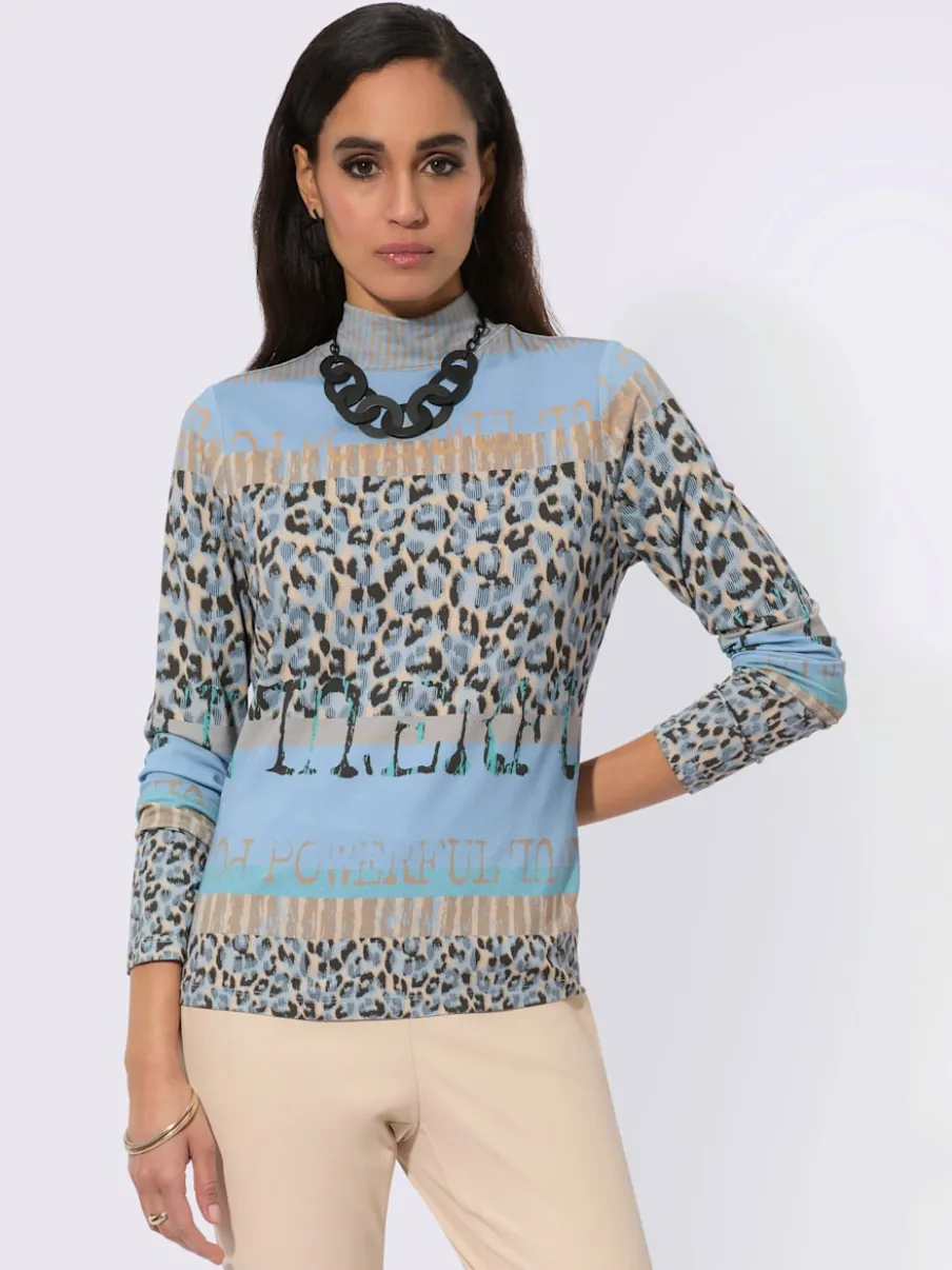 T-shirt à col montant en coton avec motifs léopard