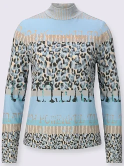 T-shirt à col montant en coton avec motifs léopard