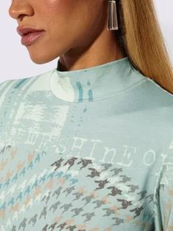 T-shirt à col montant en viscose avec motifs graphiques et manches longues