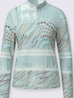 T-shirt à col montant en viscose avec motifs graphiques et manches longues