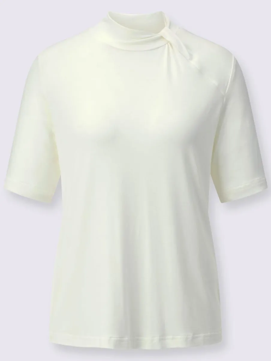 T-shirt à col montant froncé en viscose écologique